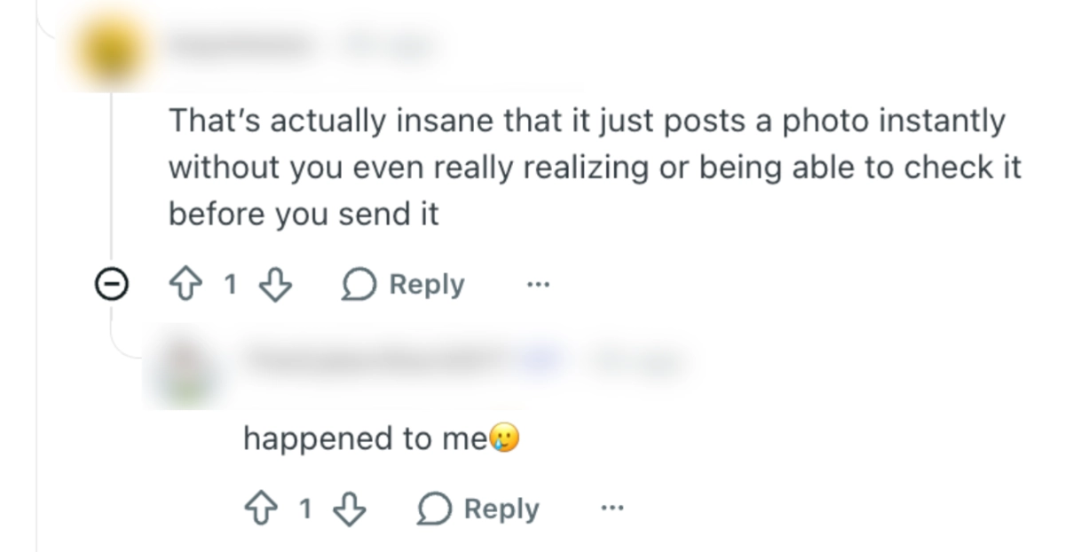 Reddit discussion about Instagram's new Instants feature